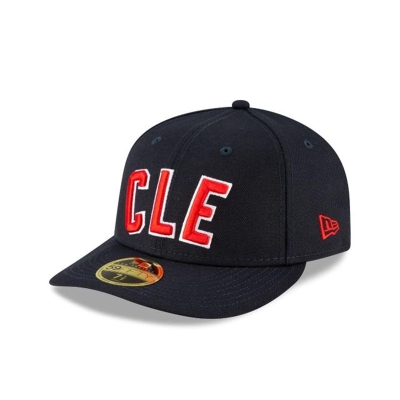 Blue Cleveland Indians Hat - New Era MLB Ligature Low Profile 59FIFTY Fitted Caps USA6079324